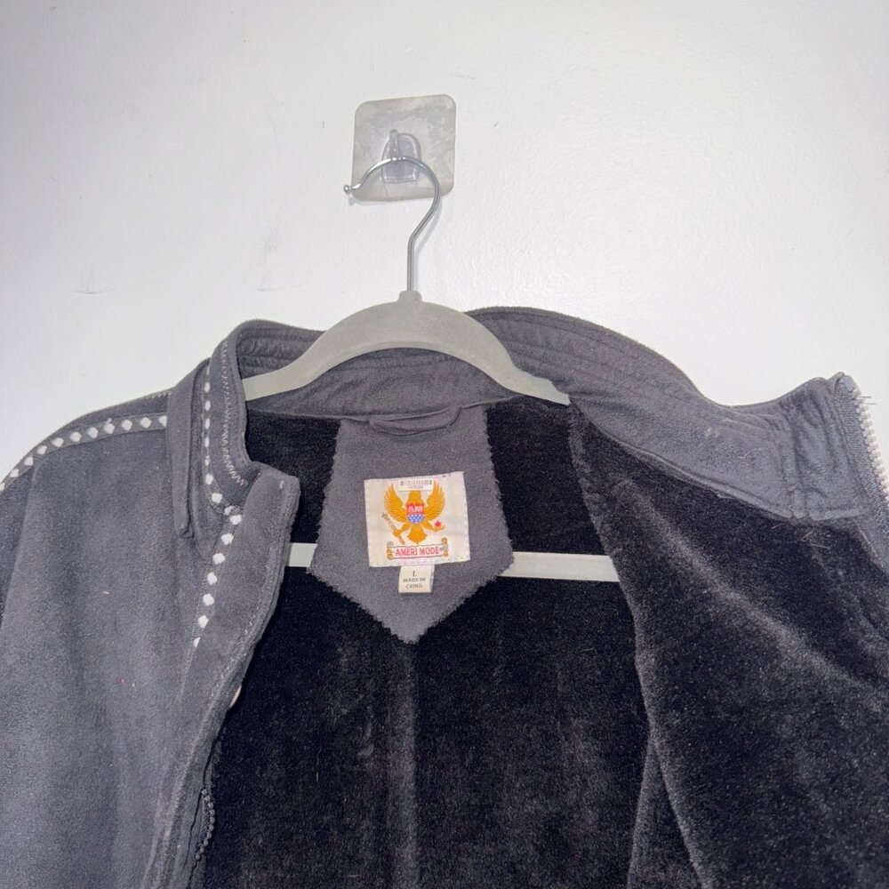 Ameri Mode Black Suede Jacket Embroidered Wolf/Fo… - image 6